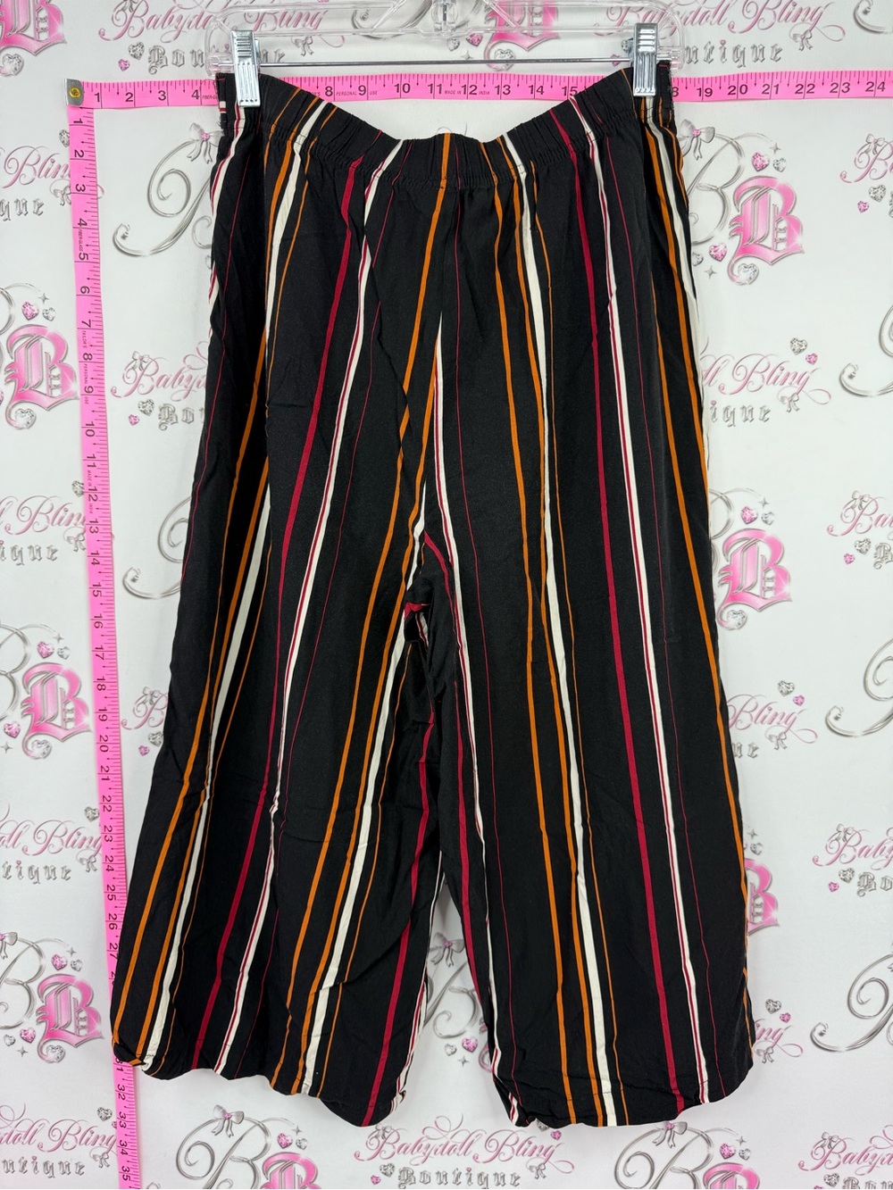 INC wide leg pants Black Stripe Elastic-Waist Wide Leg Pants